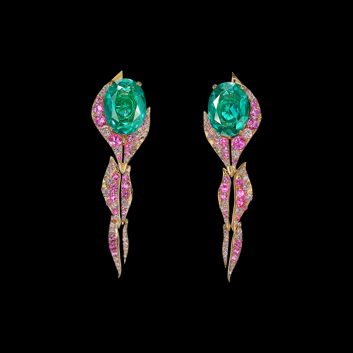 Paraiba Fin Earrings, Earrings, Anabela Chan Joaillerie - Fine jewelry with laboratory grown and created gemstones hand-crafted in the United Kingdom. Anabela Chan Joaillerie is the first fine jewellery brand in the world to champion laboratory-grown and created gemstones with high jewellery design, artisanal craftsmanship and a focus on ethical and sustainable innovations.